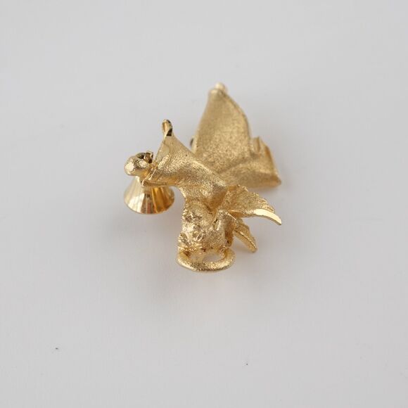 Vintage Gold Tone Cherub Angel Ringing Bell Brooch Pin - Picture 12 of 16
